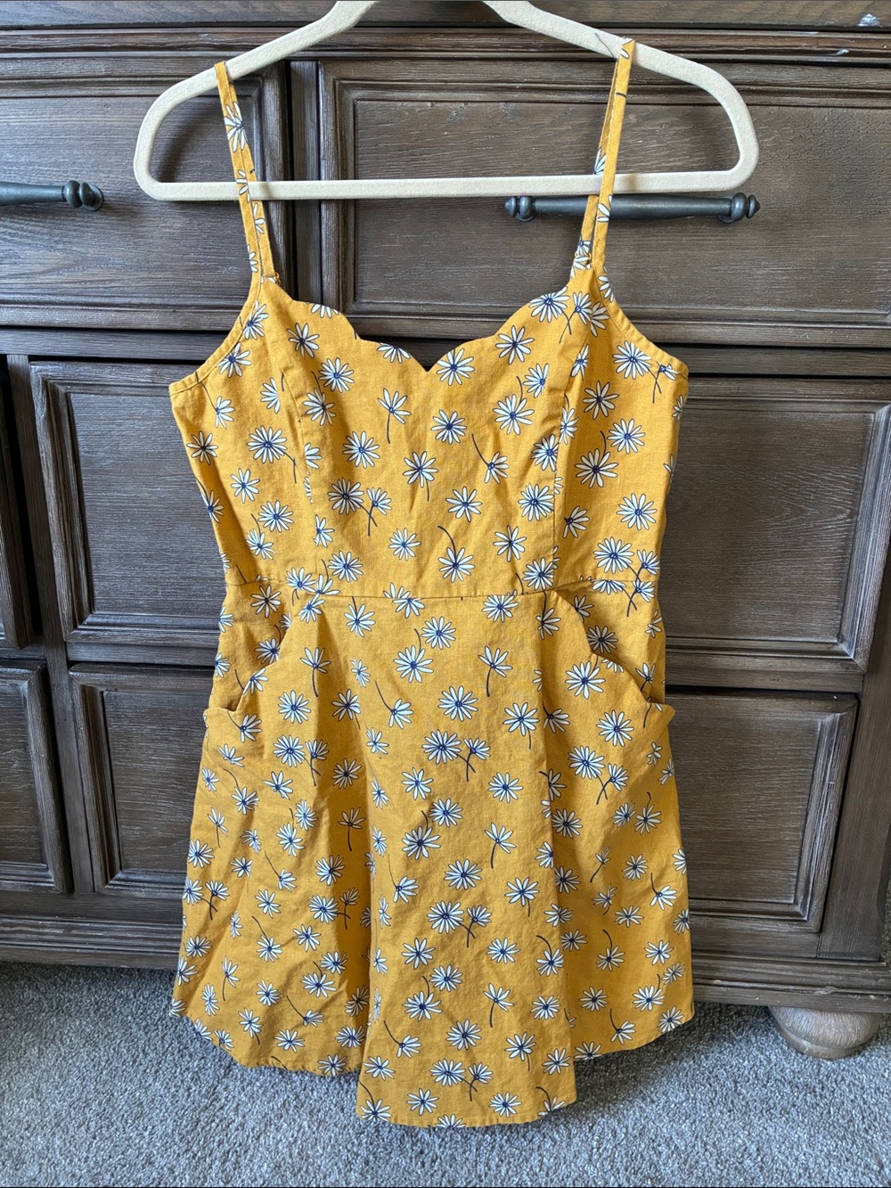 Market & Spruce Yellow Daisy Print Mini Sundress ; linen blend